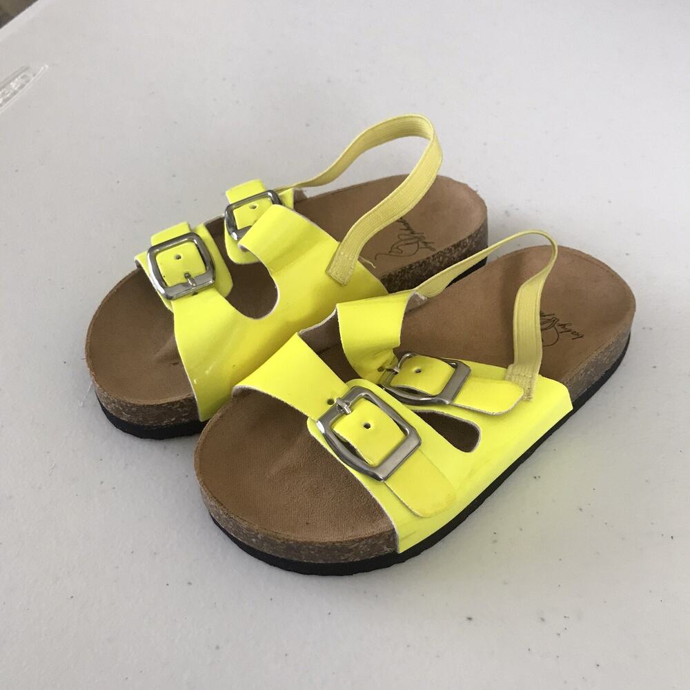 Baby Phat Sandals Girls Size 10T Slip On Slides Yellow Faux Patent Buckles NEW